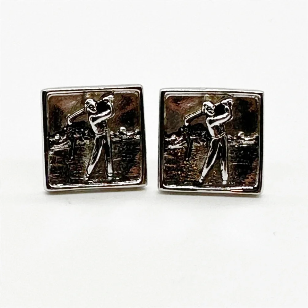 Vintage Anson Golfer Silver Toned Square Cufflinks